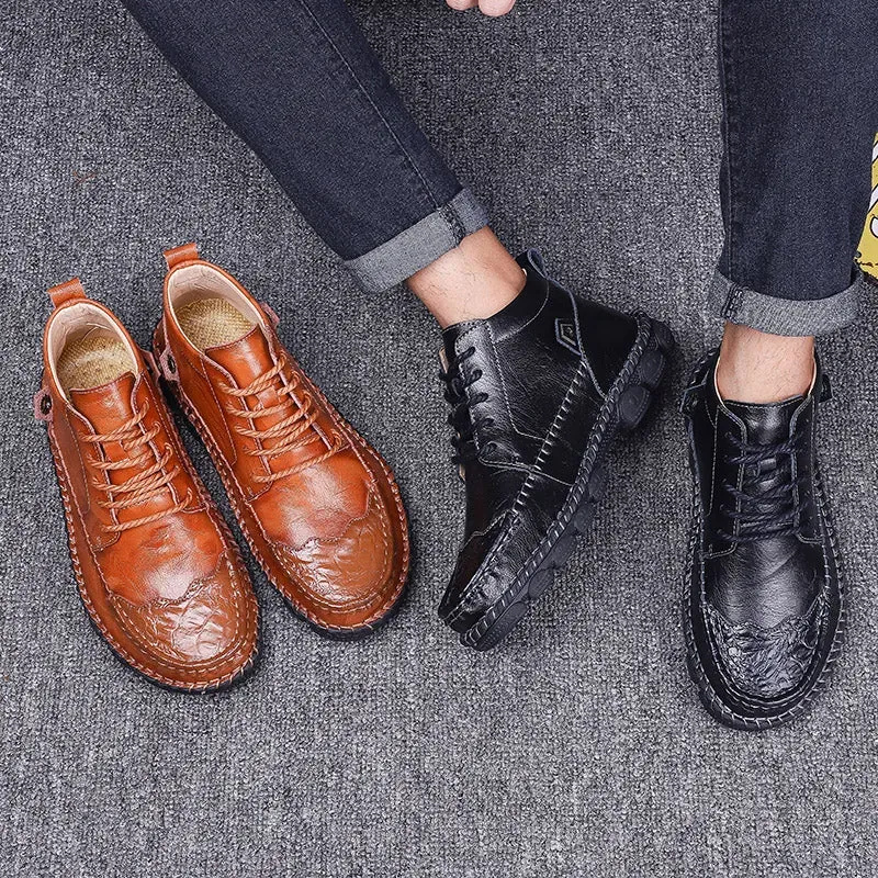 Men's Handcrafted Cowhide Leather Orthopedic Waterproof Ankle Boots