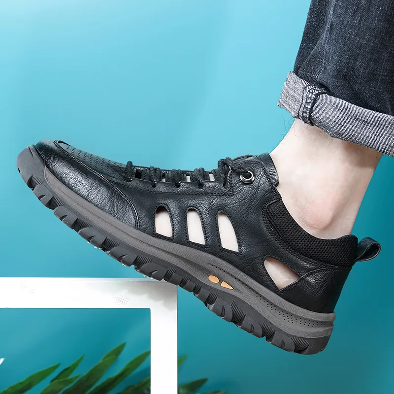 Ailongcity Men's handmade cowhide porous breathable shoes