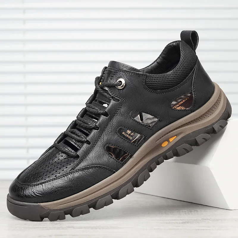 Ailongcity Men's handmade cowhide porous breathable shoes