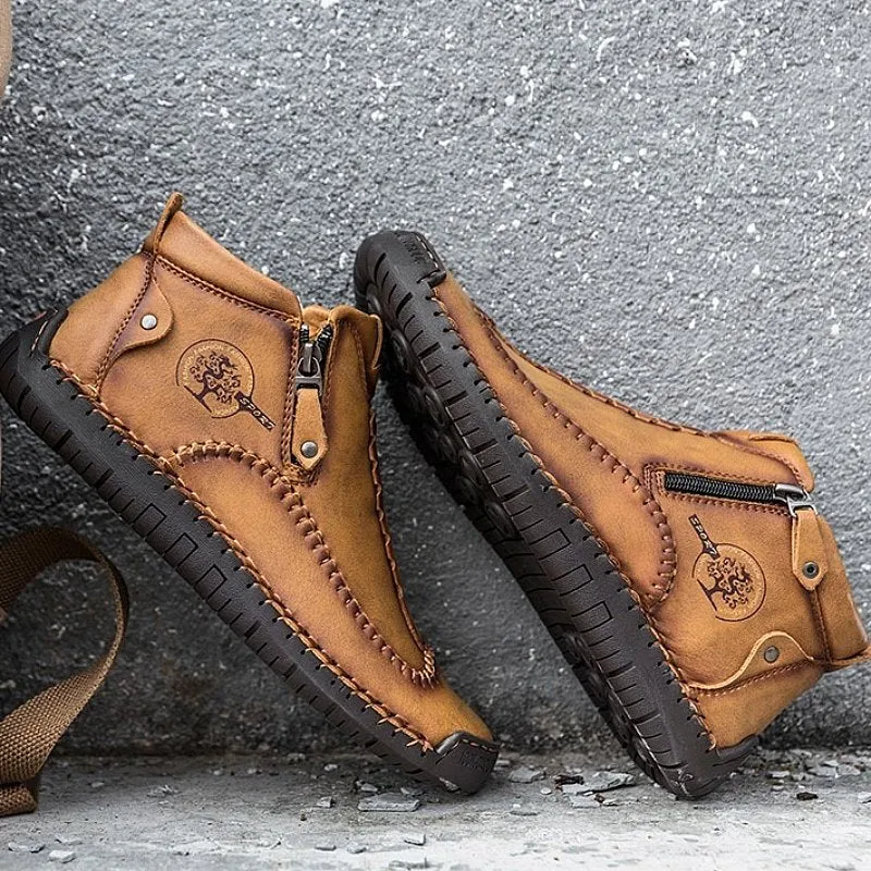 Zipper Plush Ankle Leather Orthopedic Shoes For Men Nonslip Boots