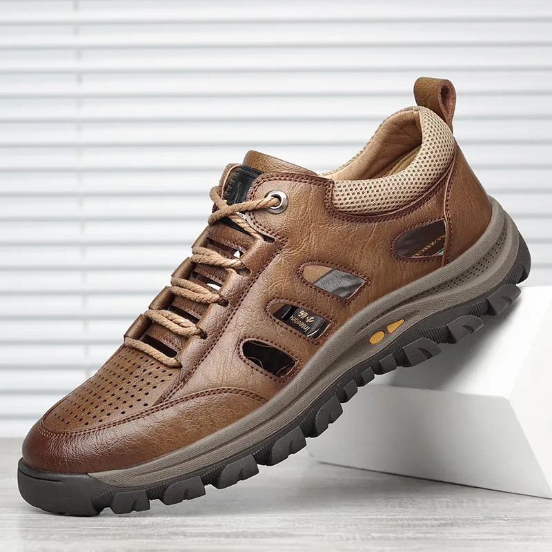 Ailongcity Men's handmade cowhide porous breathable shoes