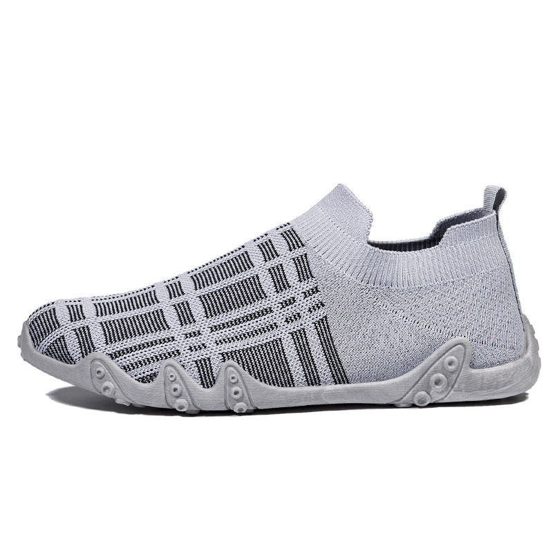Beige Knit Patterned - Ailongcity® Slip-On Casual Sneakers: Adaptive Knit Comfort with Stylish Detailing for Everyday Versatility