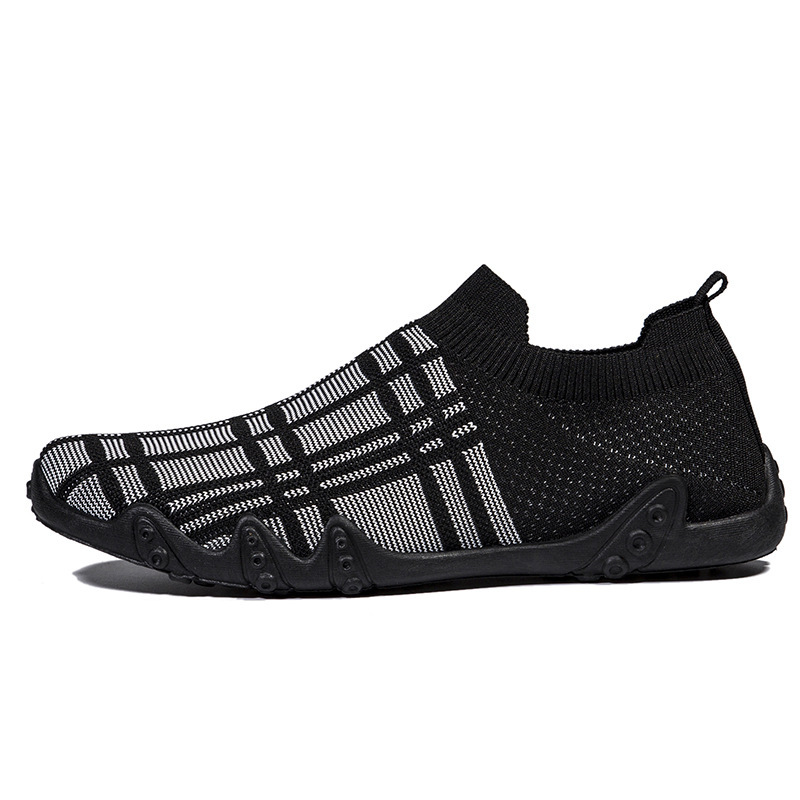 Beige Knit Patterned - Ailongcity® Slip-On Casual Sneakers: Adaptive Knit Comfort with Stylish Detailing for Everyday Versatility