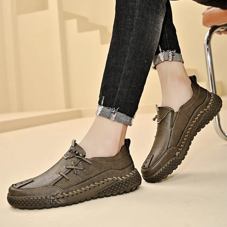 Ailongcity®Men's Handmade Genuine Leather Glue-Free Slip-on Orthopedic Shoes