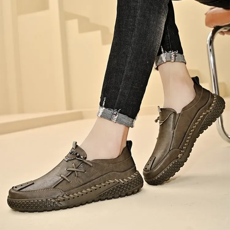 Ailongcity®Men's Handmade Genuine Leather Glue-Free Slip-on Orthopedic Shoes