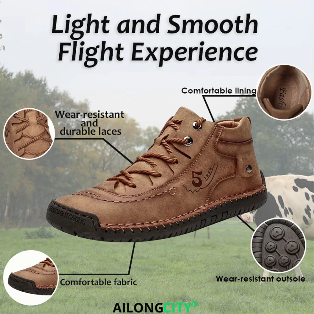 Tan Vintage - Ailongcity® Lace-Up Ankle Boots: Retro Charm with Rugged Versatility