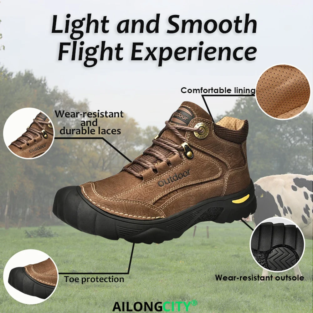 Brown Explorer  - Ailongcity® Outdoor Adventure Hiking Boots Durable Design for Trail Exploration
