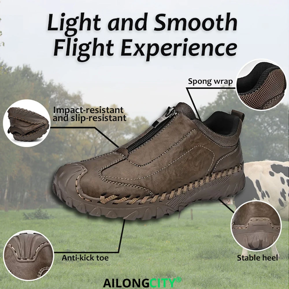 Brown Artisan - Ailongcity® Zippered Outdoor Shoes: Handcrafted Durability for Adventure