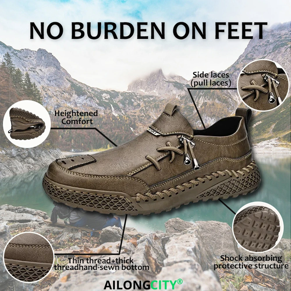 Olive Crafted - Ailongcity® Slip-On Casual Shoes: Artisan Detailing with Effortless Wearability