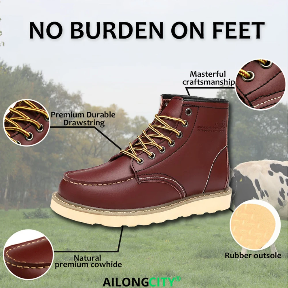 Burgundy Classic - Ailongcity® Lace-Up Work Boots: Timeless Toughness with Retro Flair