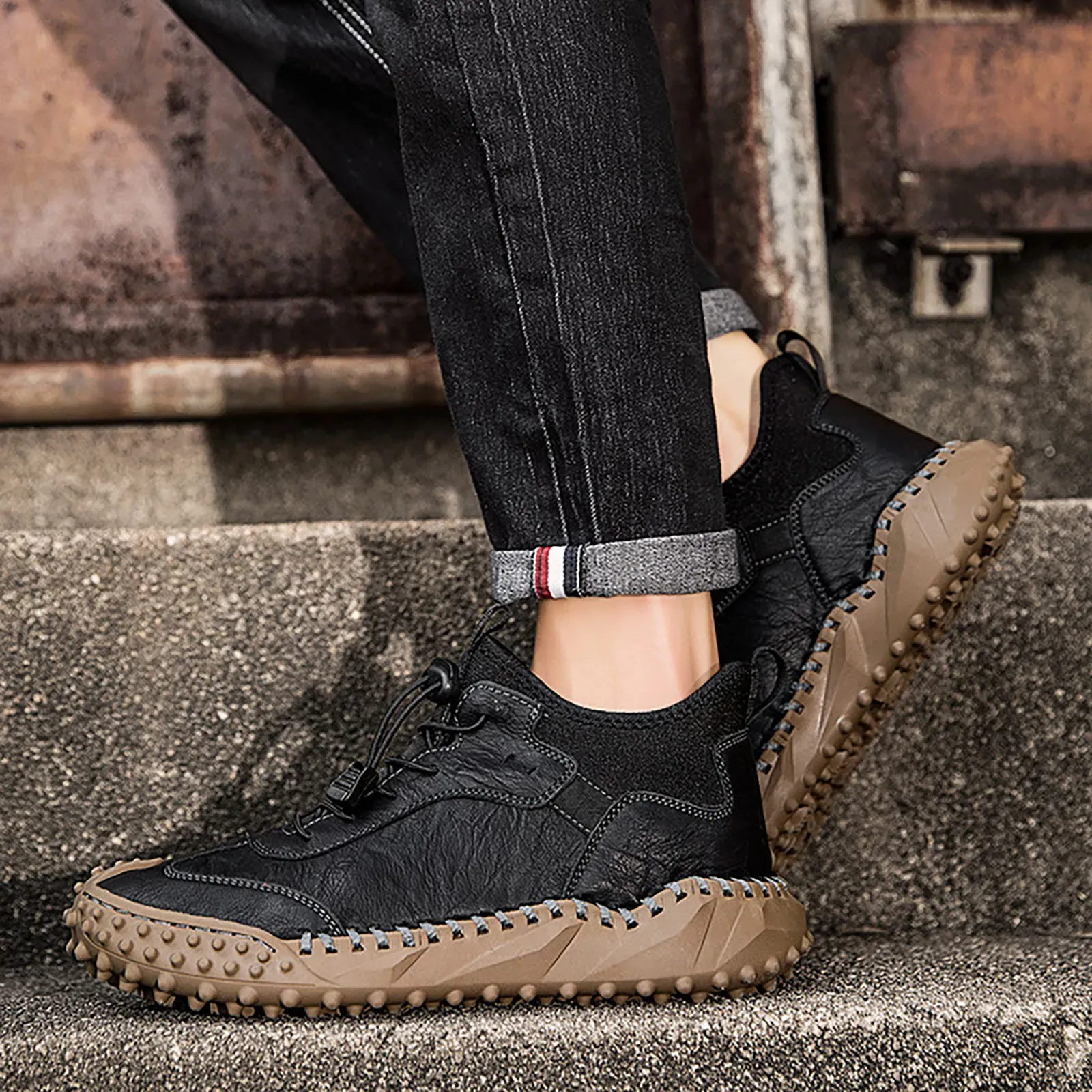 Ailongcity® Men's Soft Non-slip Handmade Genuine Leather Socks Shoes