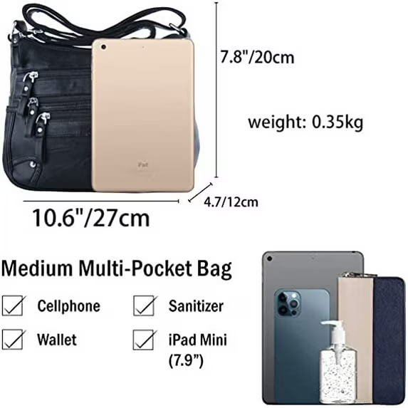 10 Pockets Crossbody Purses for Women Medium Pocketbooks Lightweight Ladies Satchel Bag Multi Pocket Shoulder Handbag