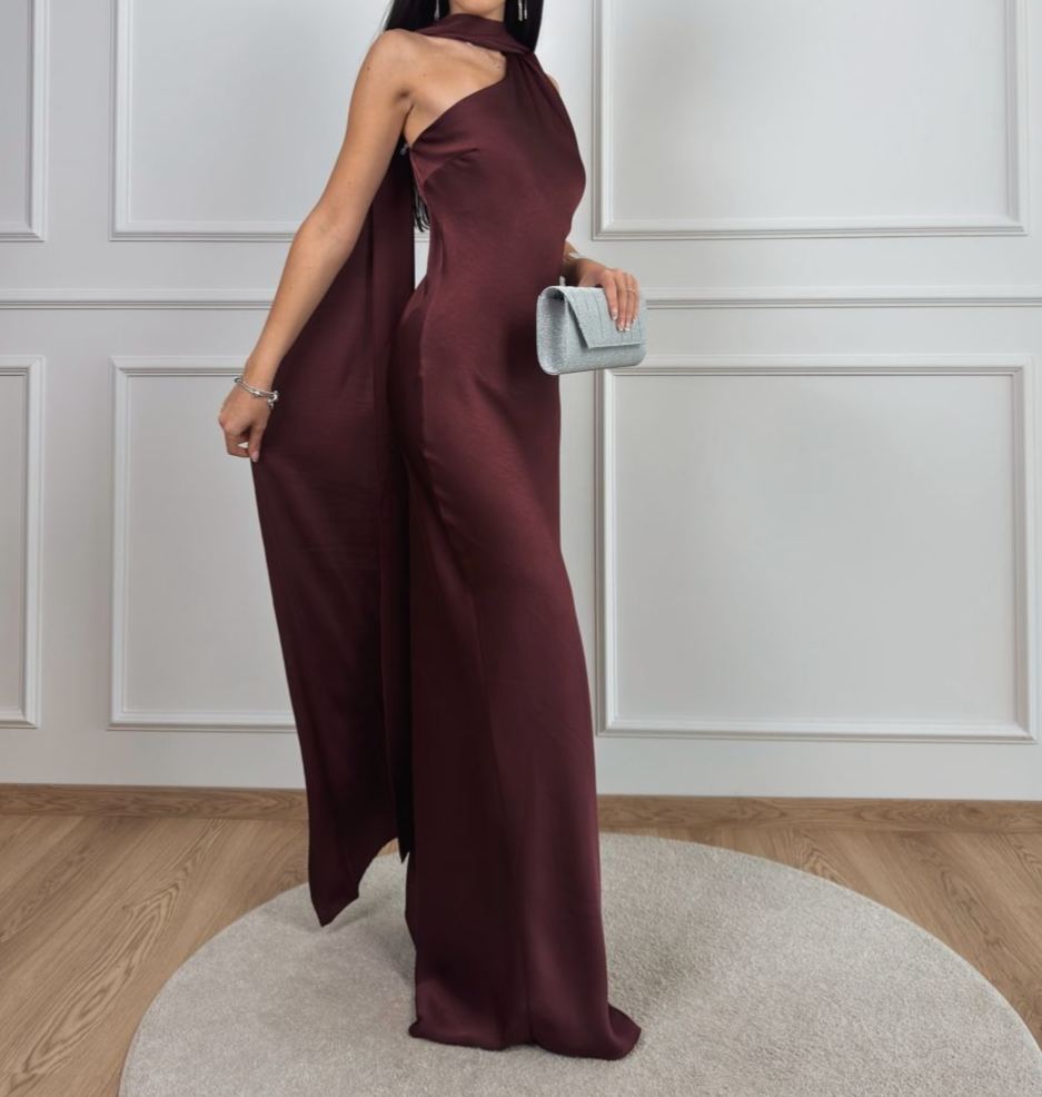 [Copy]Elegant satin gown—sleeveless strapless design with a floor-length skirt