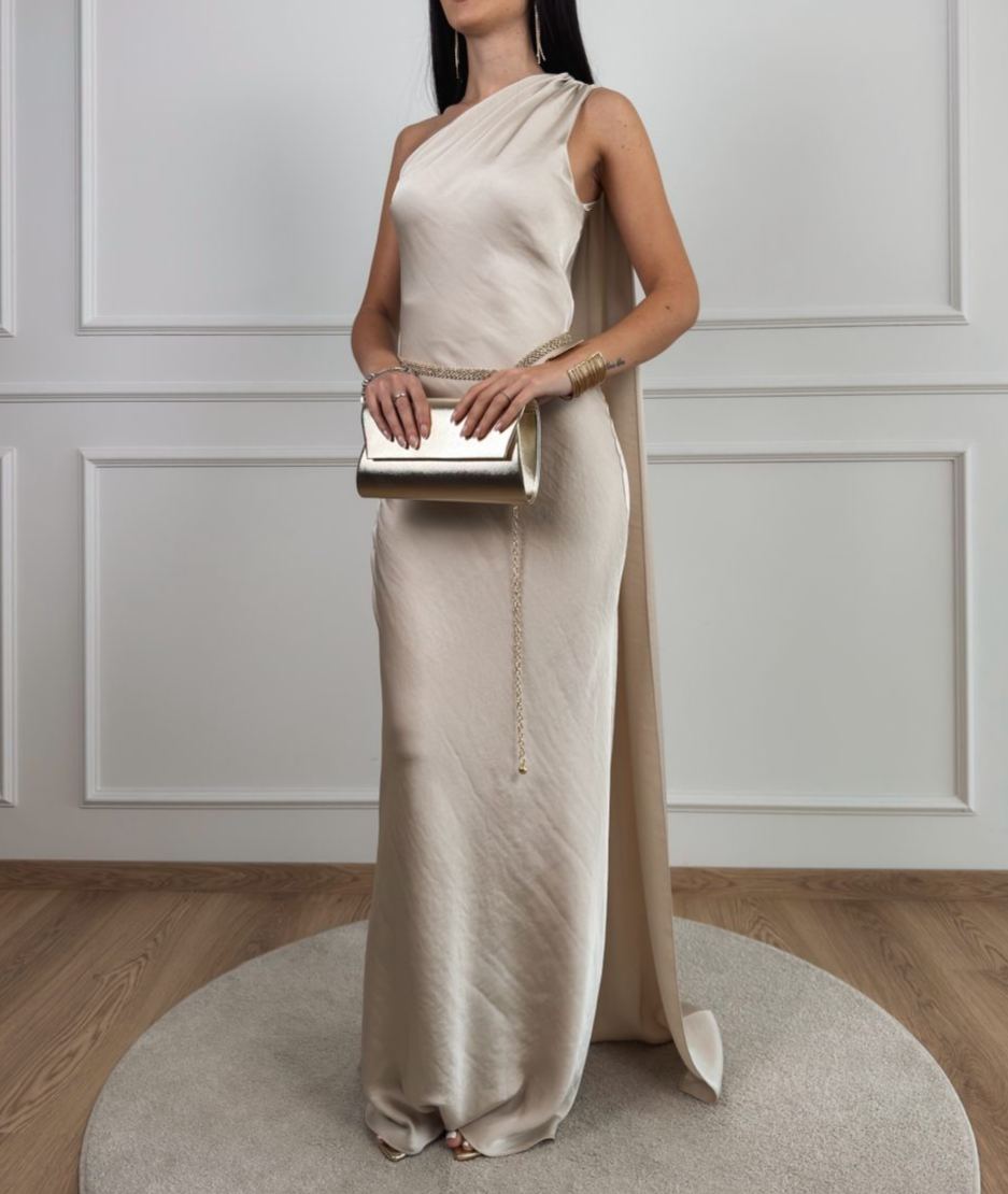 [Copy]Elegant satin gown—sleeveless strapless design with a floor-length skirt