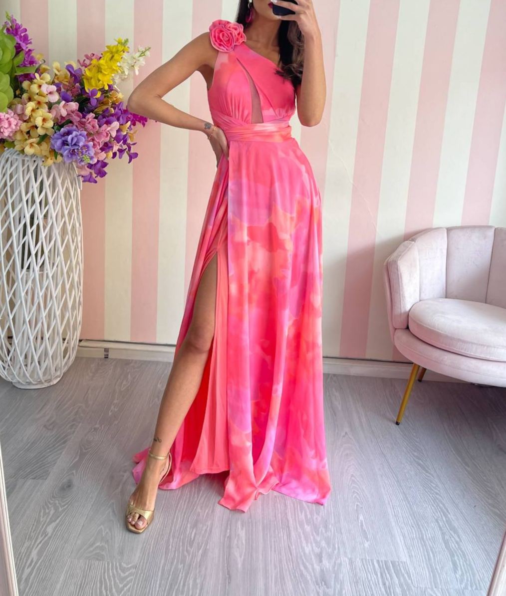 [Copy]Satin one-shoulder maxi dress with a draped scarf detail