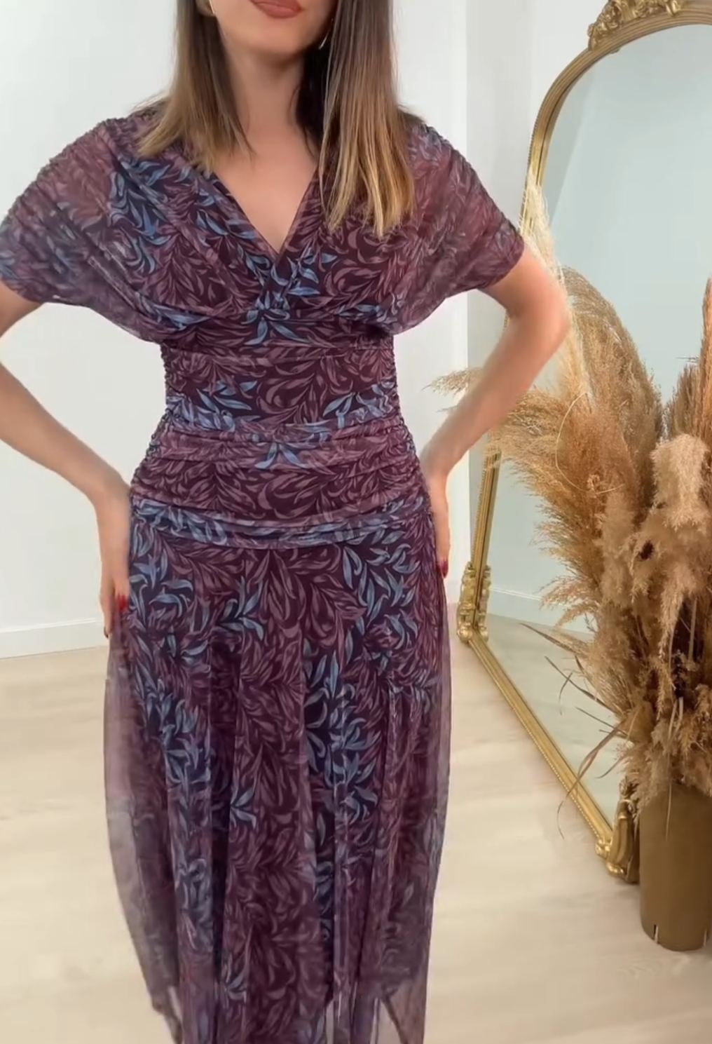 [Copy]Dusty Rose Off-the-Shoulder Maxi Dress with Asymmetric Overlay & High Slit