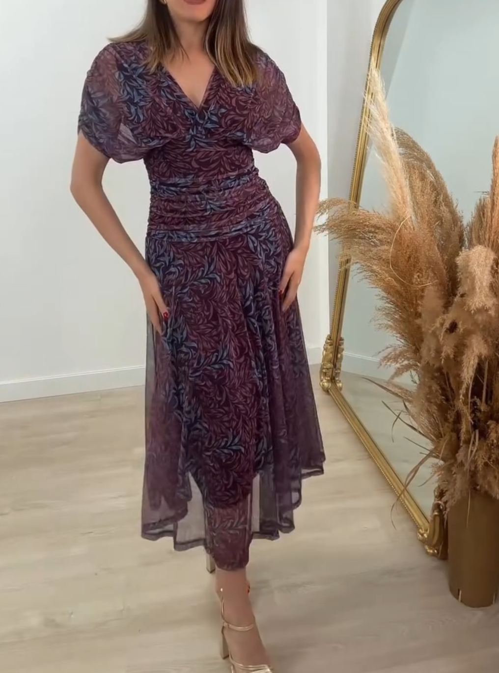 [Copy]Dusty Rose Off-the-Shoulder Maxi Dress with Asymmetric Overlay & High Slit