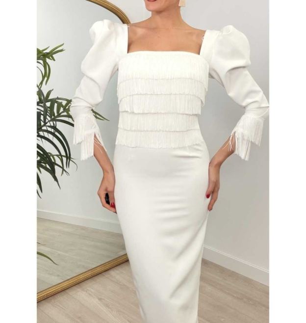 [Copy]Teal Ruffled Peplum Midi Dress with Long Sleeves & Bodycon Fit
