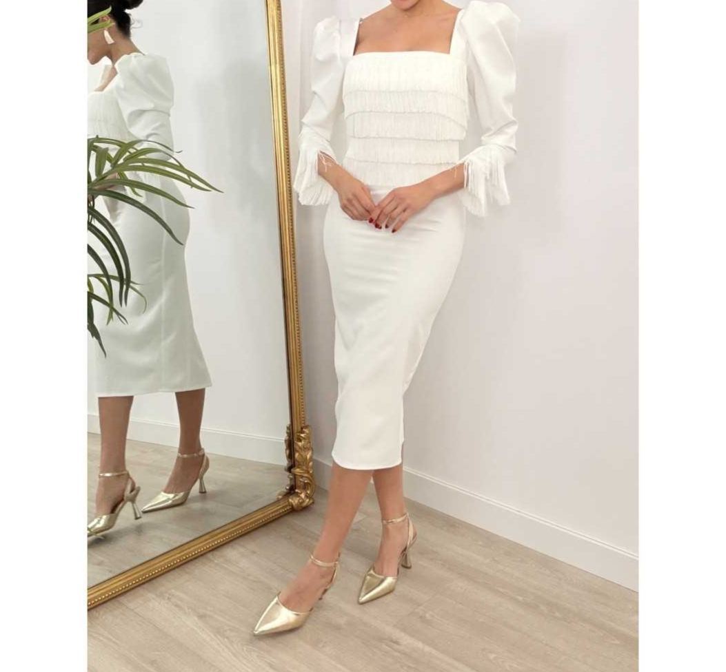 [Copy]Teal Ruffled Peplum Midi Dress with Long Sleeves & Bodycon Fit