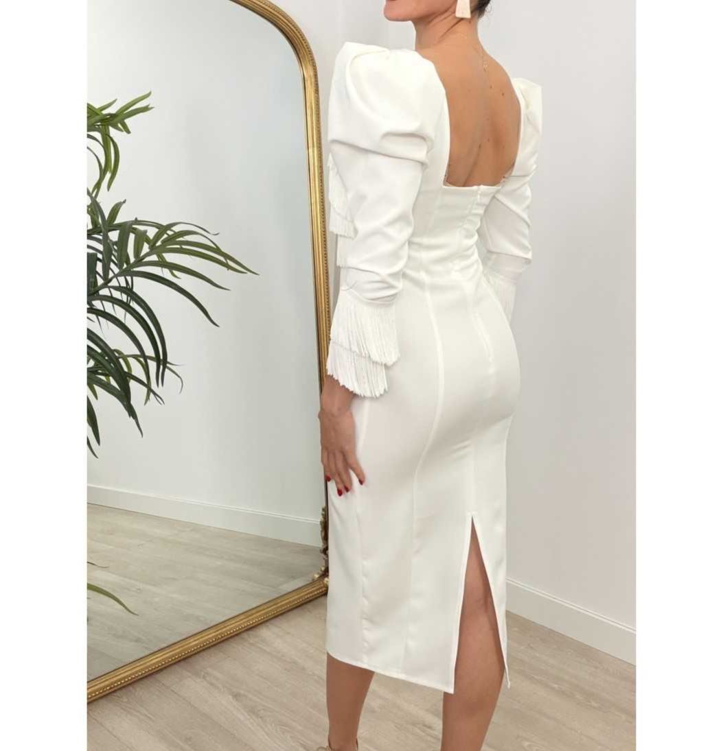 [Copy]Teal Ruffled Peplum Midi Dress with Long Sleeves & Bodycon Fit