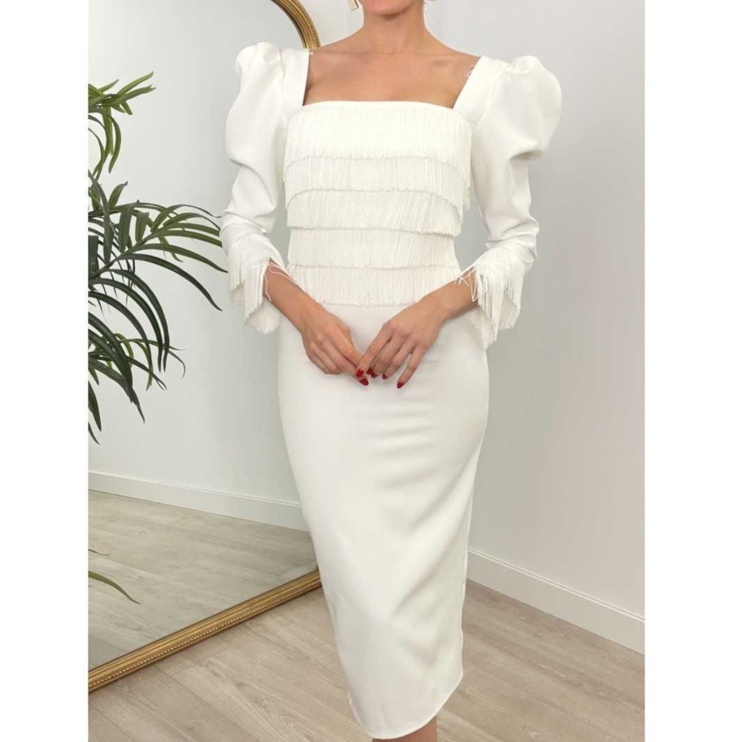 [Copy]Teal Ruffled Peplum Midi Dress with Long Sleeves & Bodycon Fit