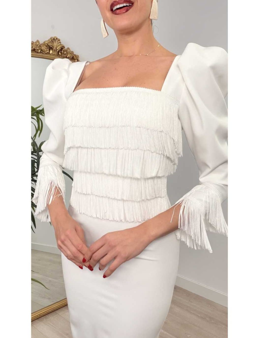 [Copy]Teal Ruffled Peplum Midi Dress with Long Sleeves & Bodycon Fit