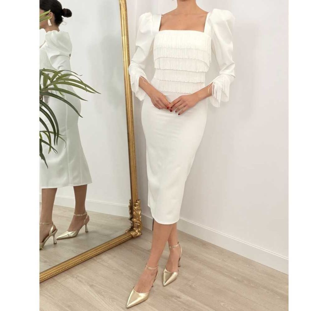 [Copy]Teal Ruffled Peplum Midi Dress with Long Sleeves & Bodycon Fit