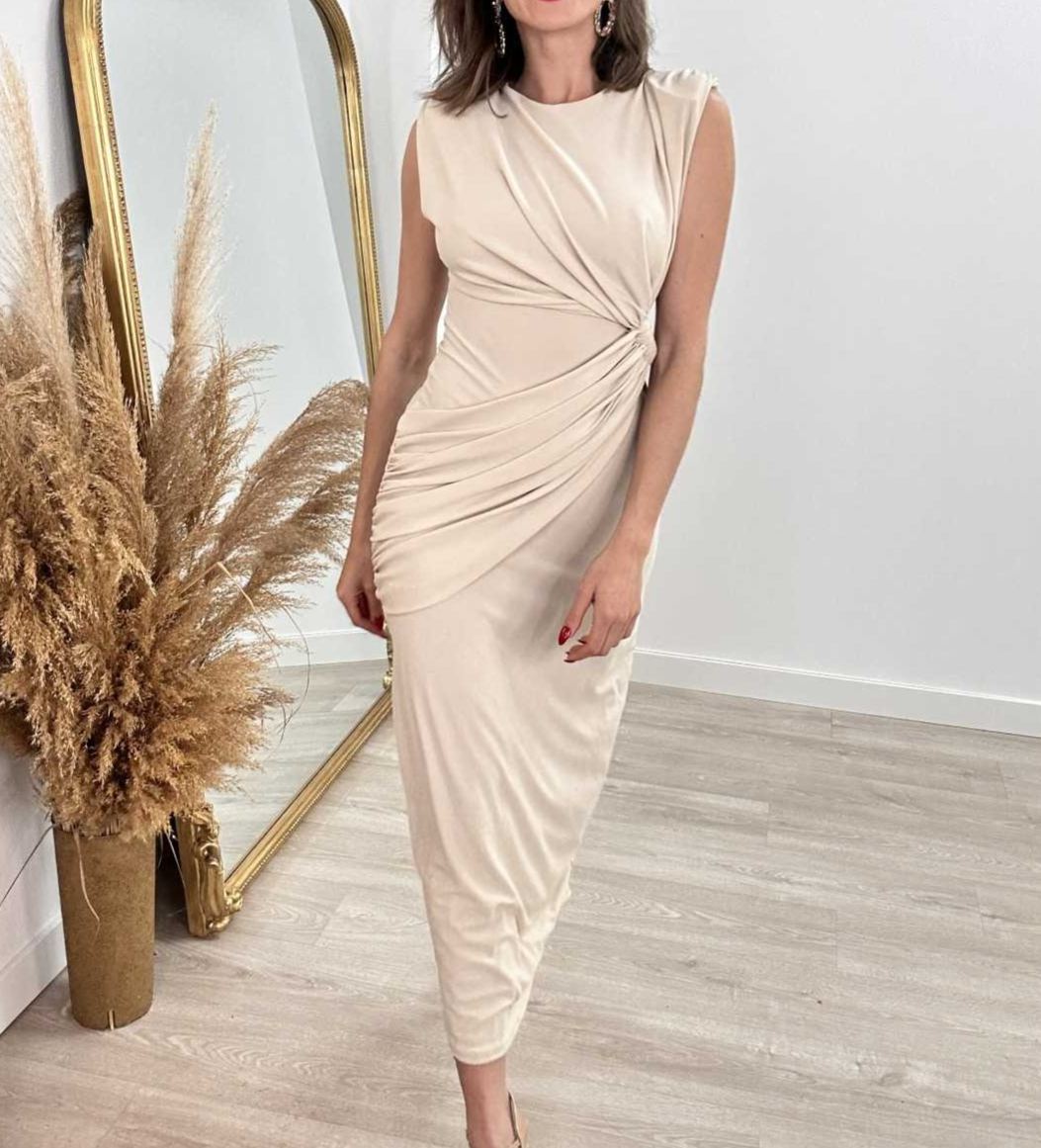 [Copy]White Fringe Square Neck Midi Dress with Puffed Long Sleeves & Bodycon Fit