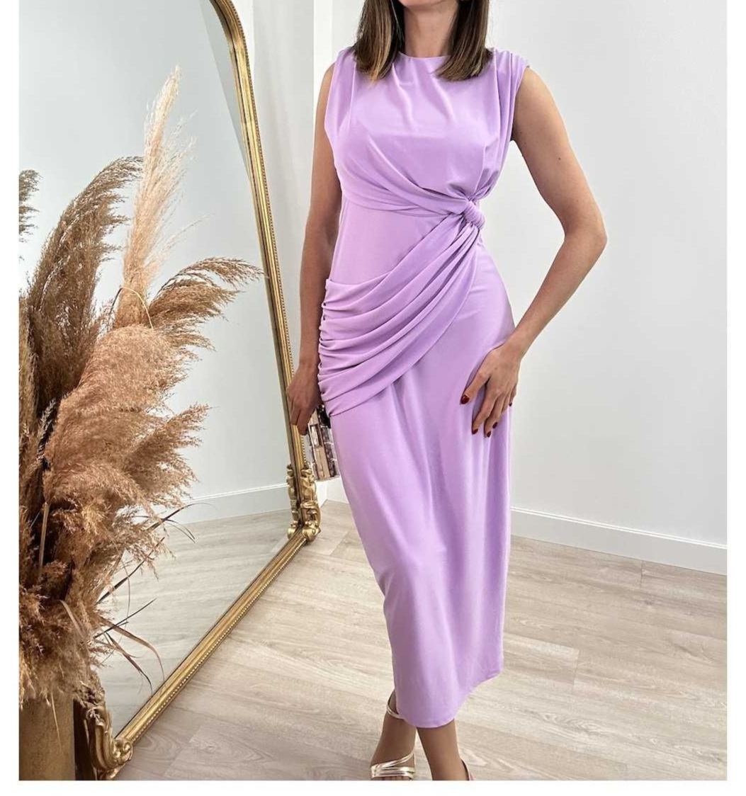 [Copy]White Fringe Square Neck Midi Dress with Puffed Long Sleeves & Bodycon Fit