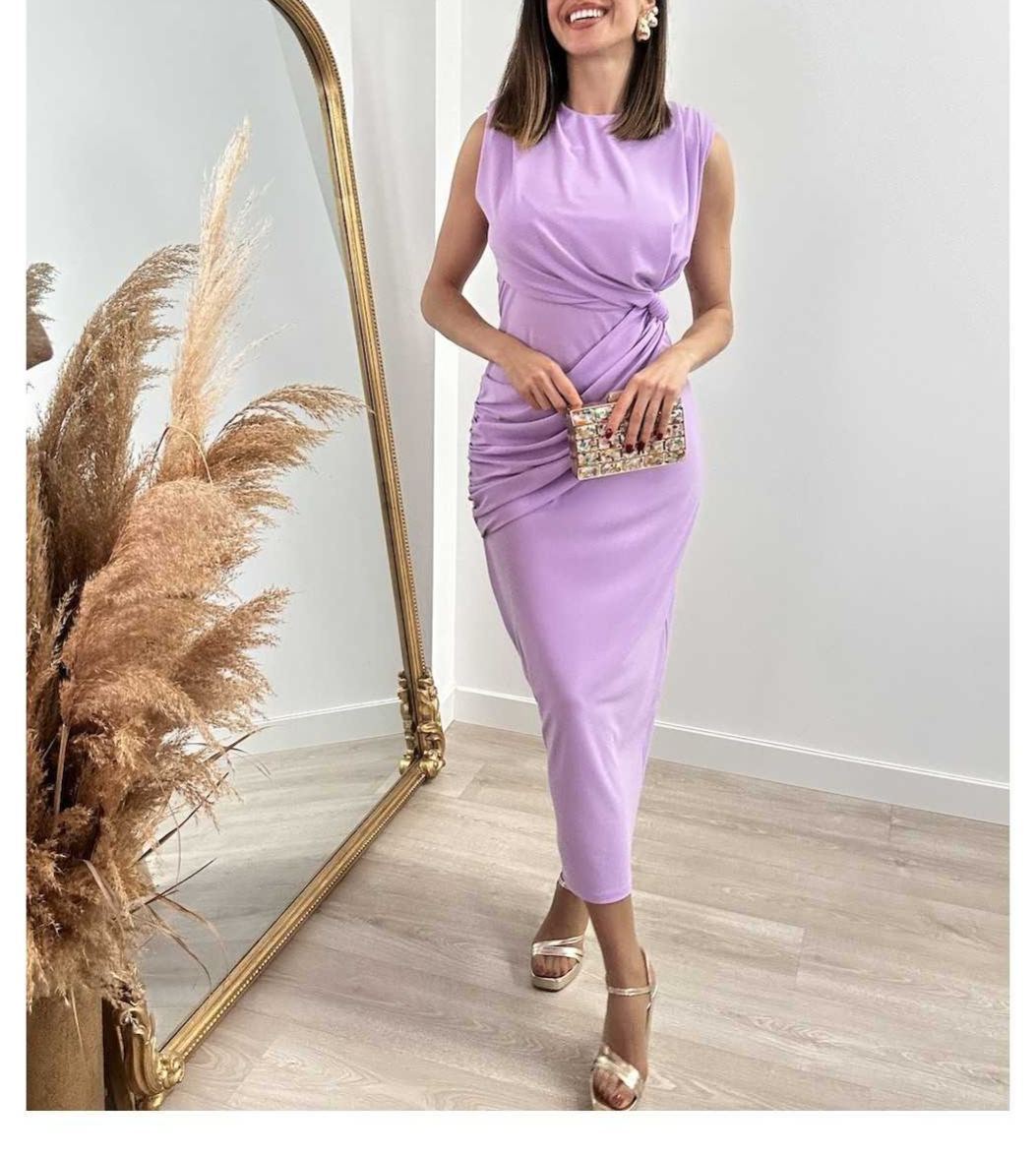 [Copy]White Fringe Square Neck Midi Dress with Puffed Long Sleeves & Bodycon Fit