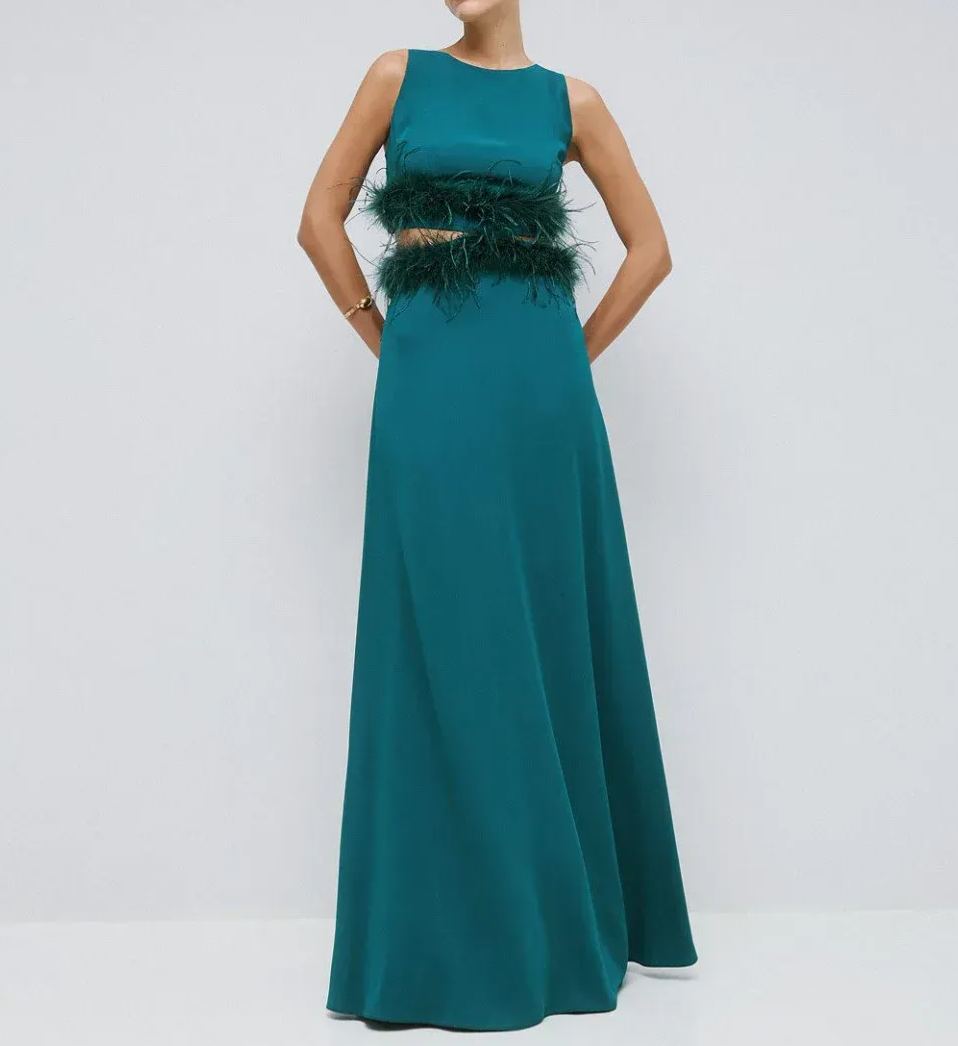 [Copy]Sky Blue Organza Two-Piece Set with Puffed Sleeves & Belted Bow