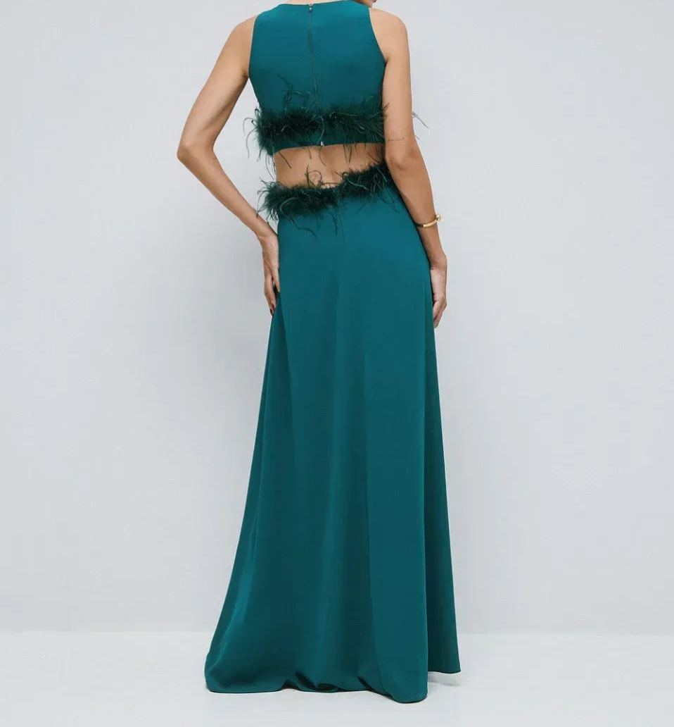 [Copy]Sky Blue Organza Two-Piece Set with Puffed Sleeves & Belted Bow