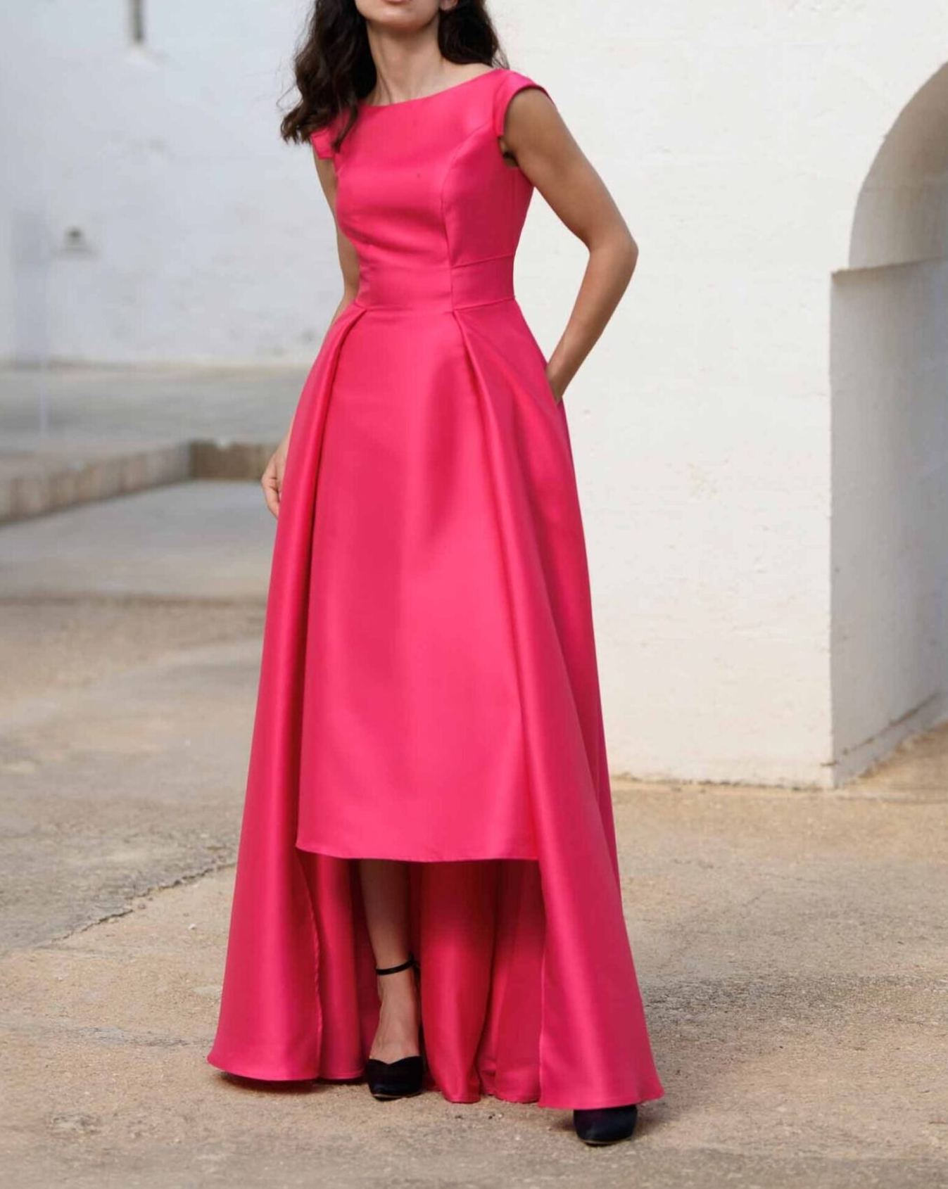 [Copy]Navy Blue Chiffon Maxi Dress with 3D Floral Lace Bodice & High Slit