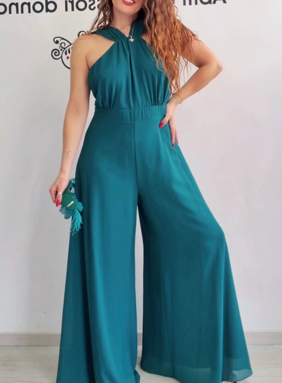 [Copy]Gold Sequin Mermaid Maxi Dress with Feather Trim & Halter Neck