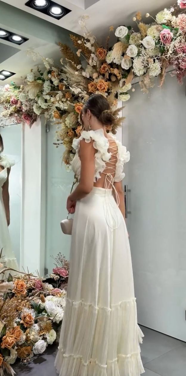 [Copy]Light Grey Satin Asymmetric Jumpsuit with Draped Cape Sleeve & Wide-Leg Pants