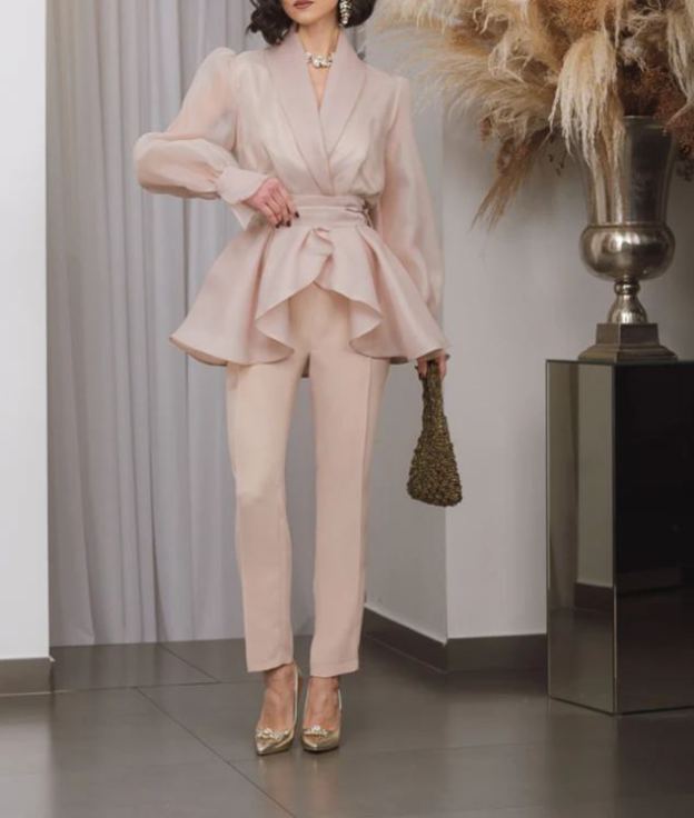 [Copy]Dusty Blue One-Shoulder Maxi Dress with Ruffle Skirt & 3D Flower Detail