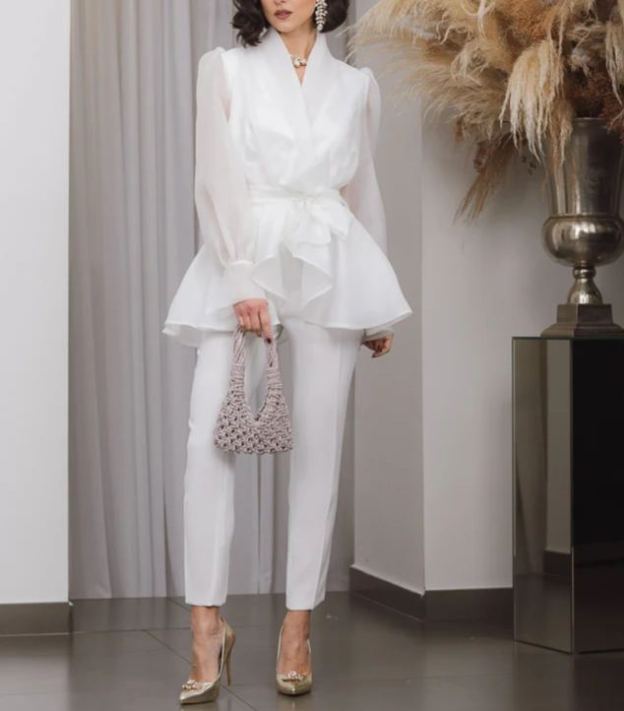 [Copy]Dusty Blue One-Shoulder Maxi Dress with Ruffle Skirt & 3D Flower Detail