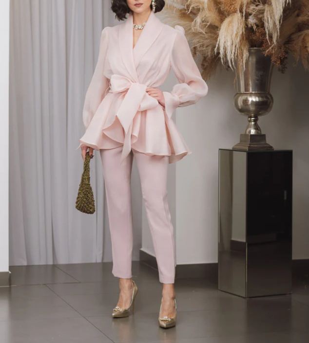 [Copy]Dusty Blue One-Shoulder Maxi Dress with Ruffle Skirt & 3D Flower Detail