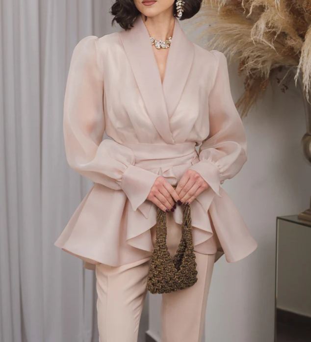 [Copy]Dusty Blue One-Shoulder Maxi Dress with Ruffle Skirt & 3D Flower Detail