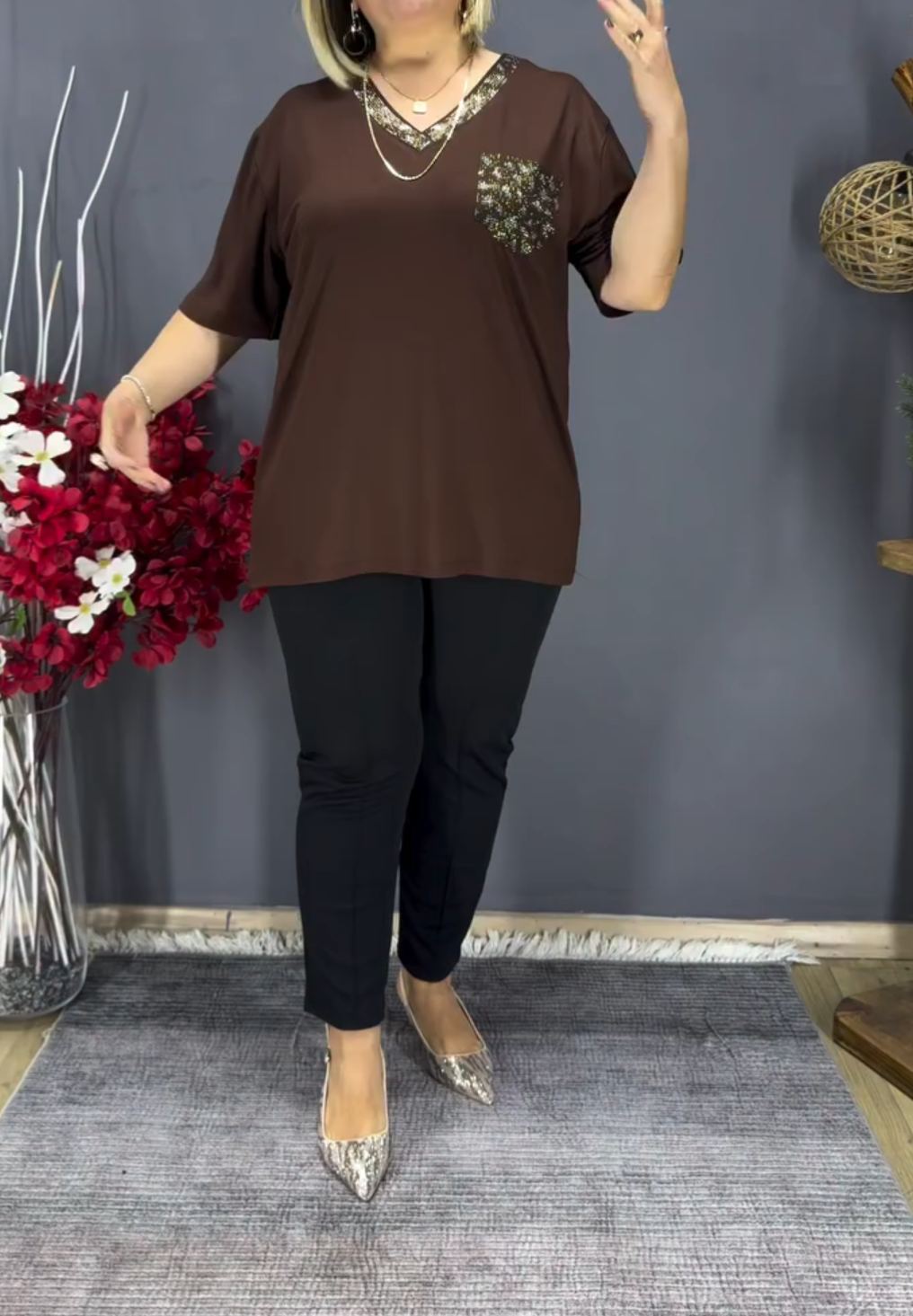 [Copy]Plus Size Olive Green Tie-Dye Two-Piece Loungewear Set