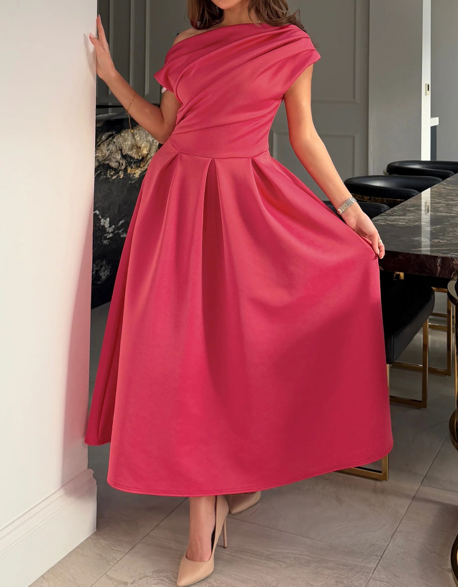 [Copy]Plus Size Navy Blue Chiffon Ruched Waist Midi Dress