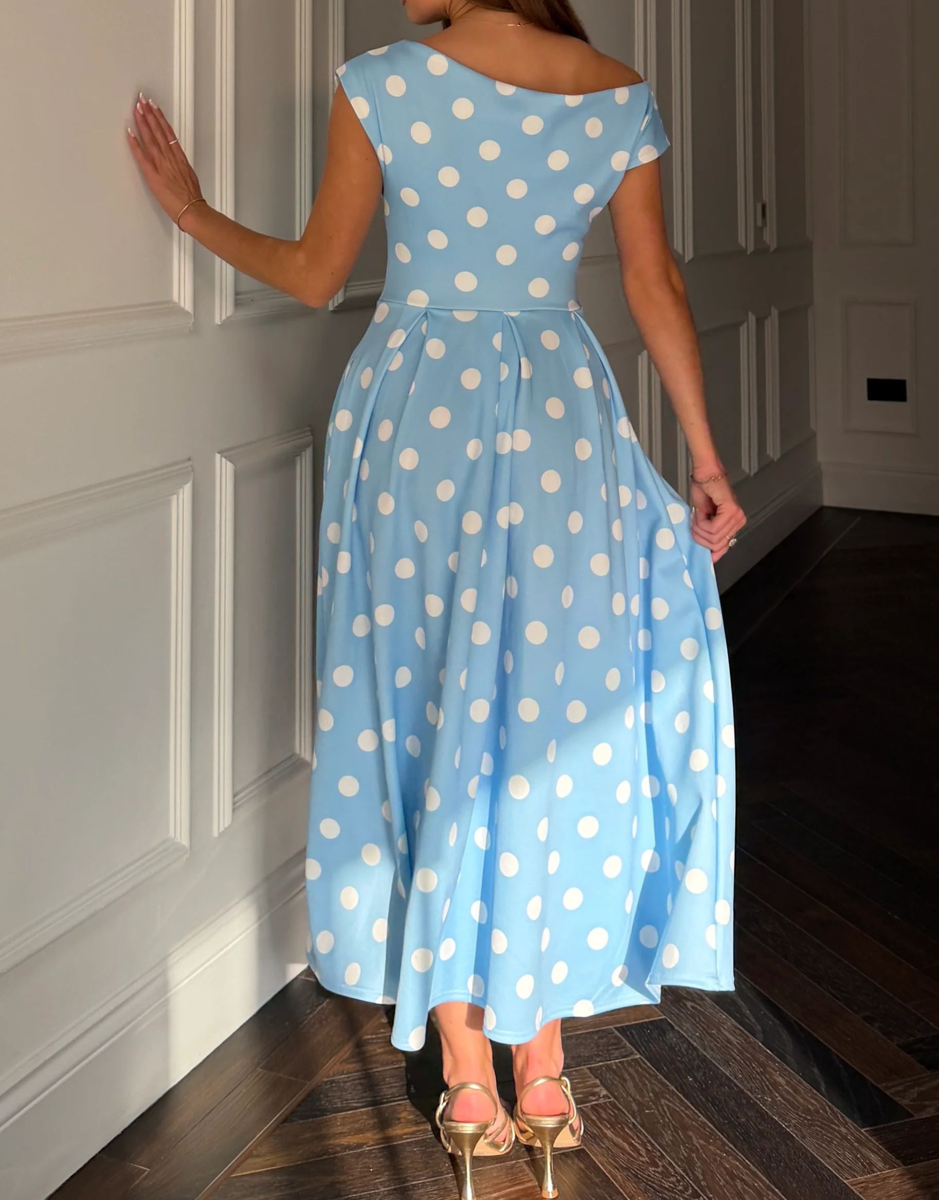 [Copy]Elegant Off-Shoulder Midi Dress for Women, Pink Formal Cocktail Party Dress