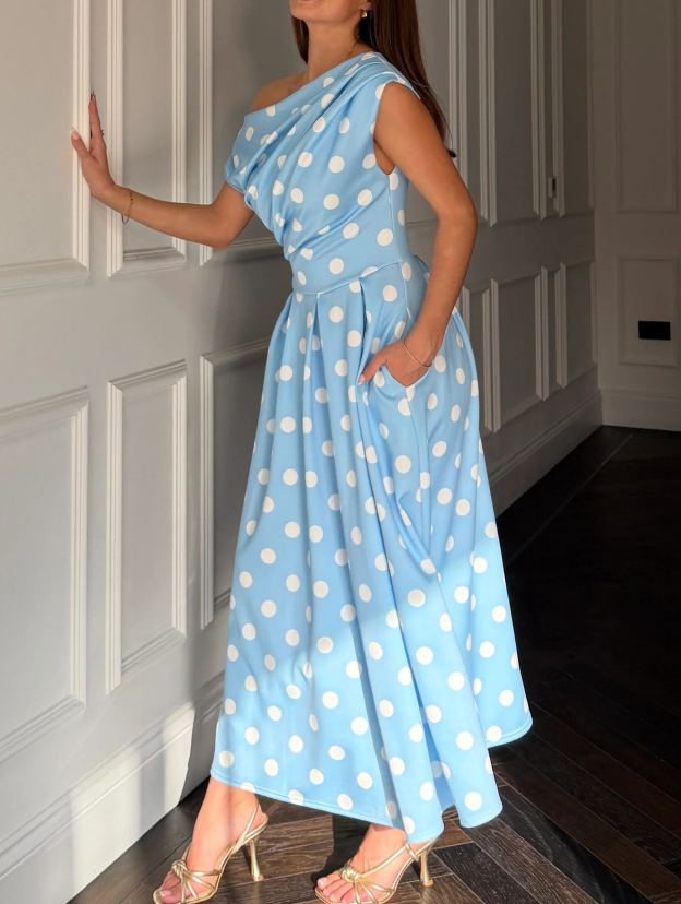 [Copy]Elegant Off-Shoulder Midi Dress for Women, Pink Formal Cocktail Party Dress