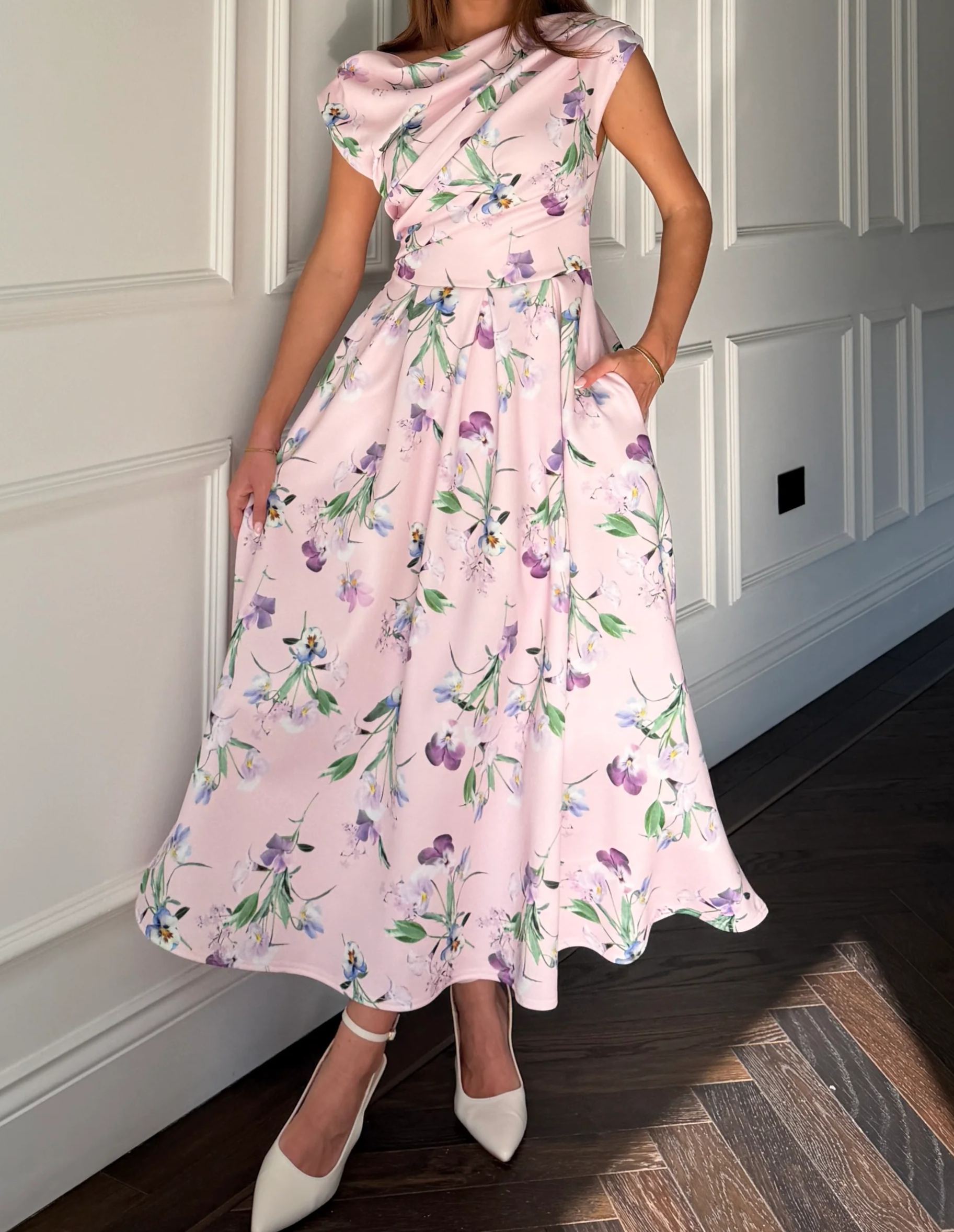 [Copy]Elegant  Polka Dot Midi Dress, One Shoulder Formal Gown for Women