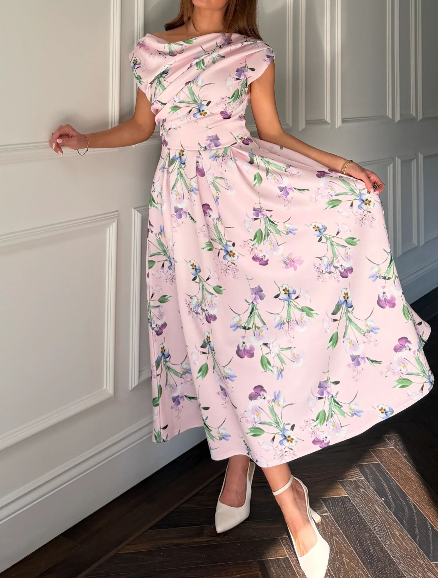 [Copy]Elegant  Polka Dot Midi Dress, One Shoulder Formal Gown for Women