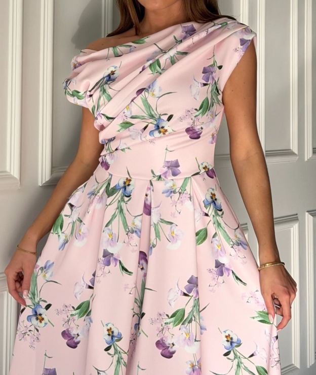 [Copy]Elegant  Polka Dot Midi Dress, One Shoulder Formal Gown for Women