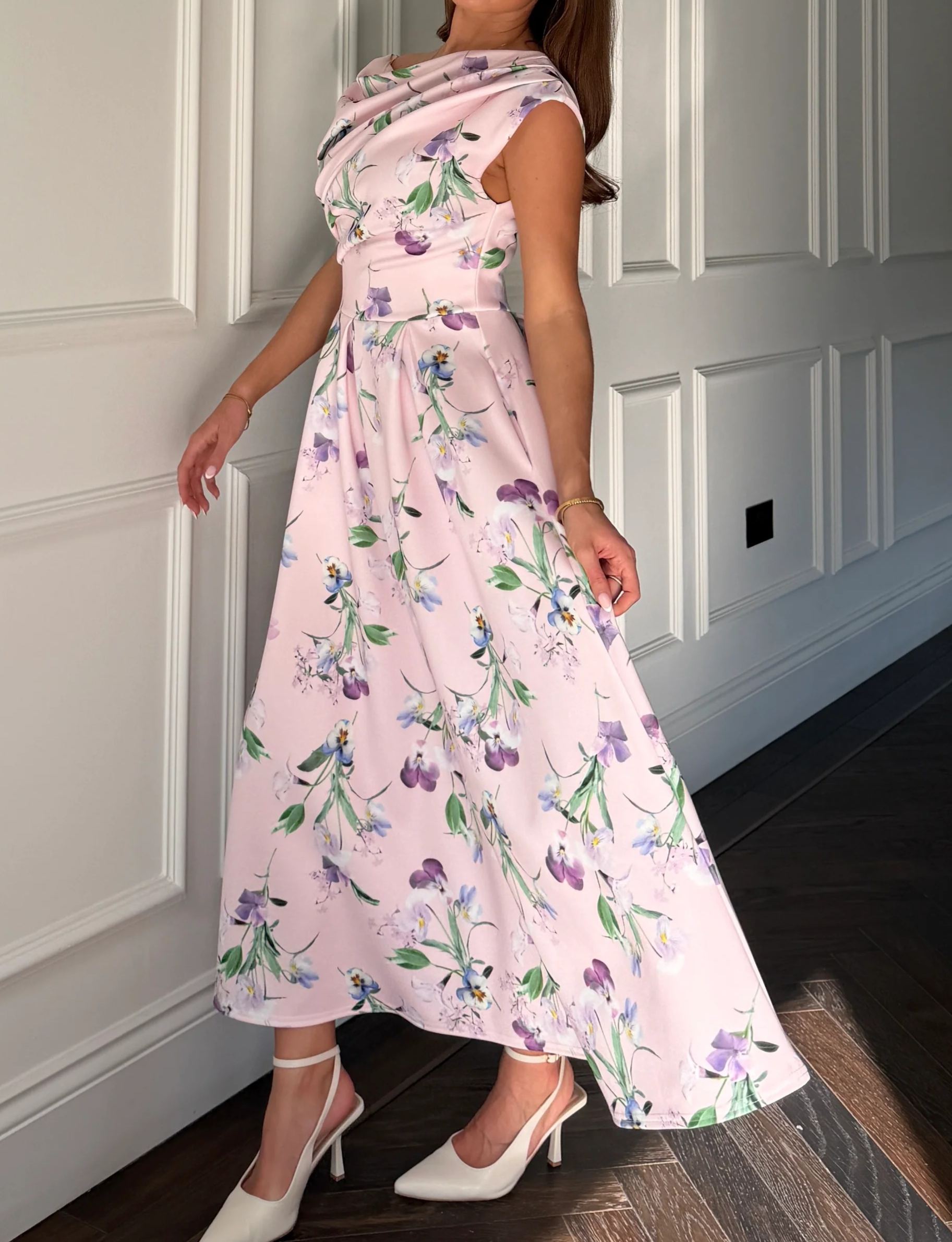 [Copy]Elegant  Polka Dot Midi Dress, One Shoulder Formal Gown for Women