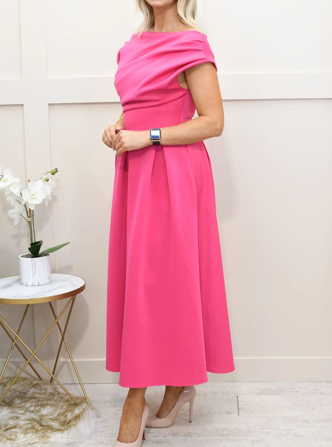 [Copy]Elegant Olive Green Draped Satin Midi Dress, One Shoulder Formal Gown