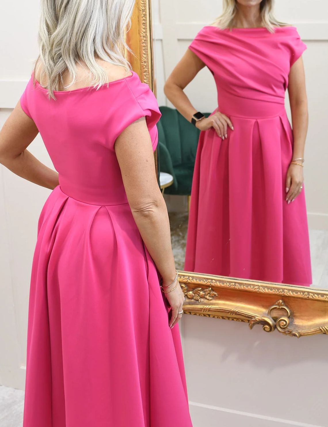 [Copy]Elegant Olive Green Draped Satin Midi Dress, One Shoulder Formal Gown