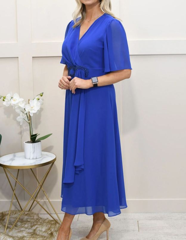 [Copy]Elegant Coral Ruffled Midi Dress, Vibrant Formal Cocktail Gown for Special Occasions
